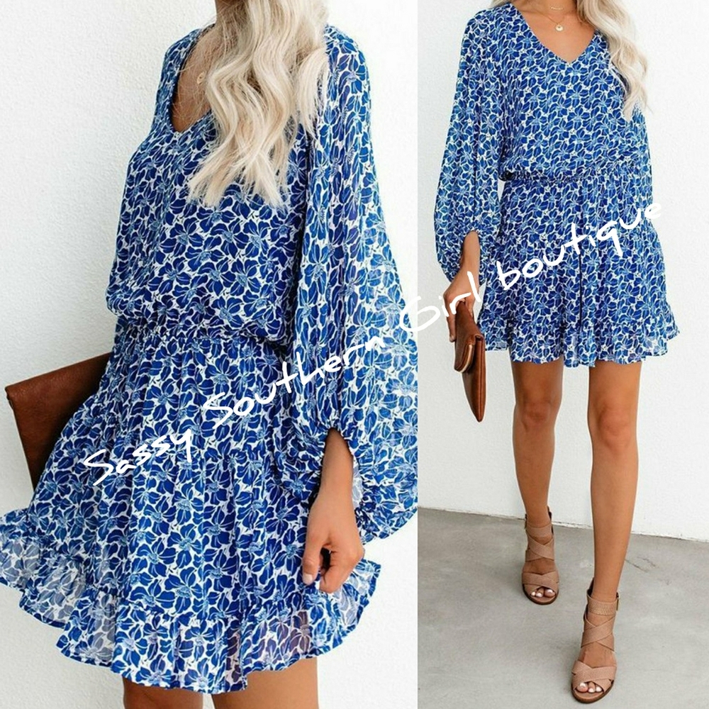⭐🆕 Blue floral ruffle mini dress